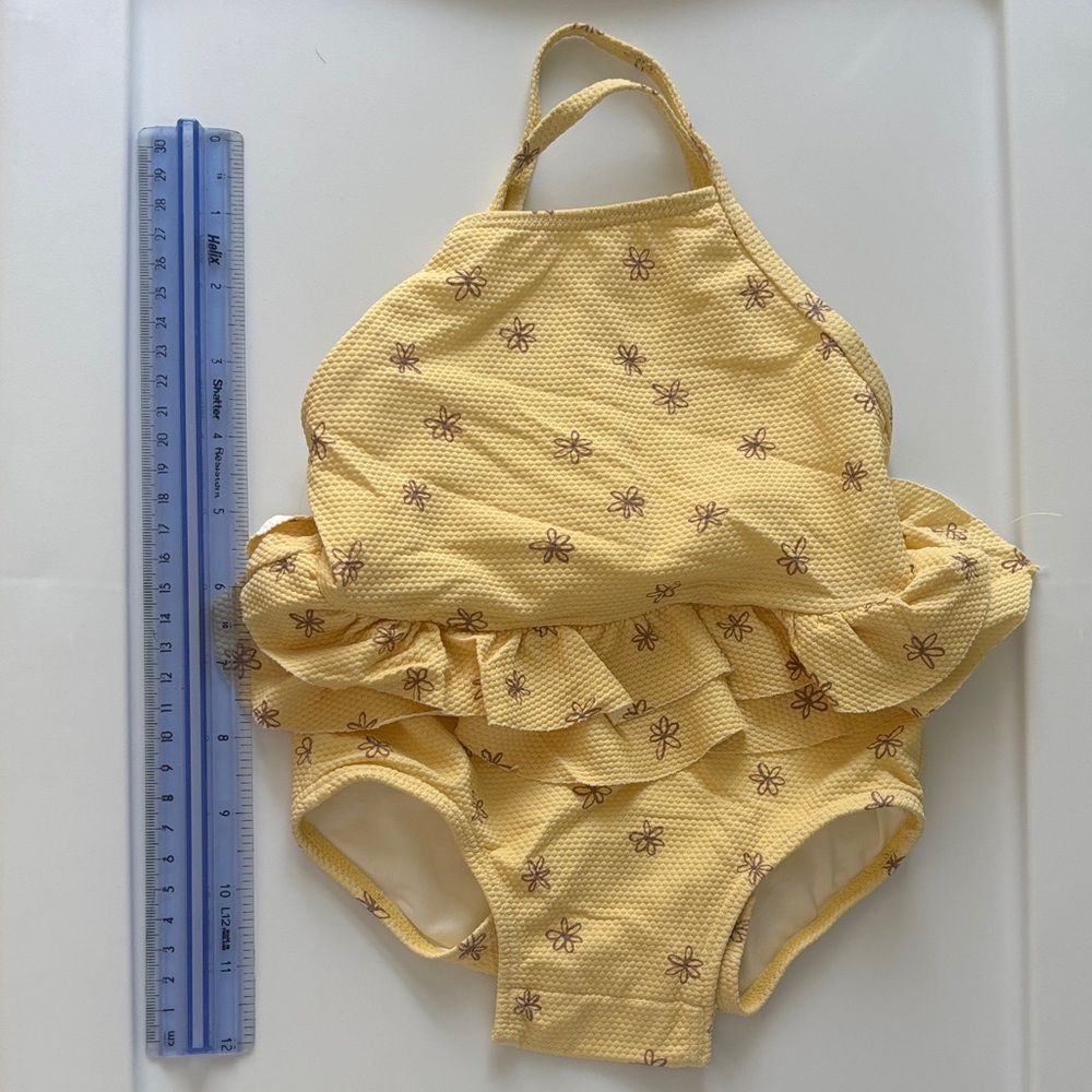 Quincy Mae Yellow Floral Kids Swim One Piece and Hat - Picture 2 of 6